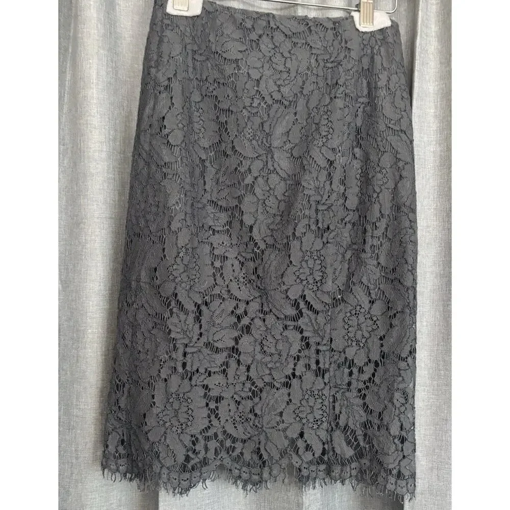 CHASER NWT Gray High Waist Lace Exposed Zipper Lined Mini Pencil Skirt Small - Picture 10 of 16